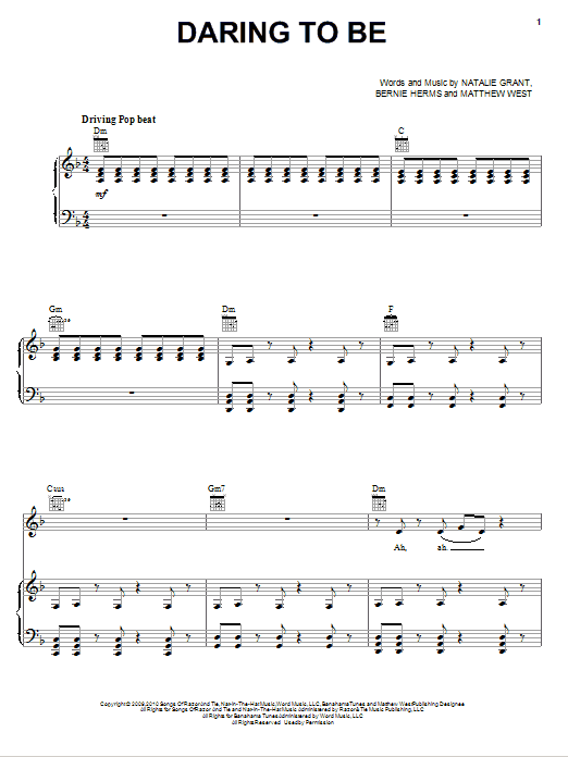 Natalie Grant Daring To Be Sheet Music Notes & Chords for Piano, Vocal & Guitar (Right-Hand Melody) - Download or Print PDF