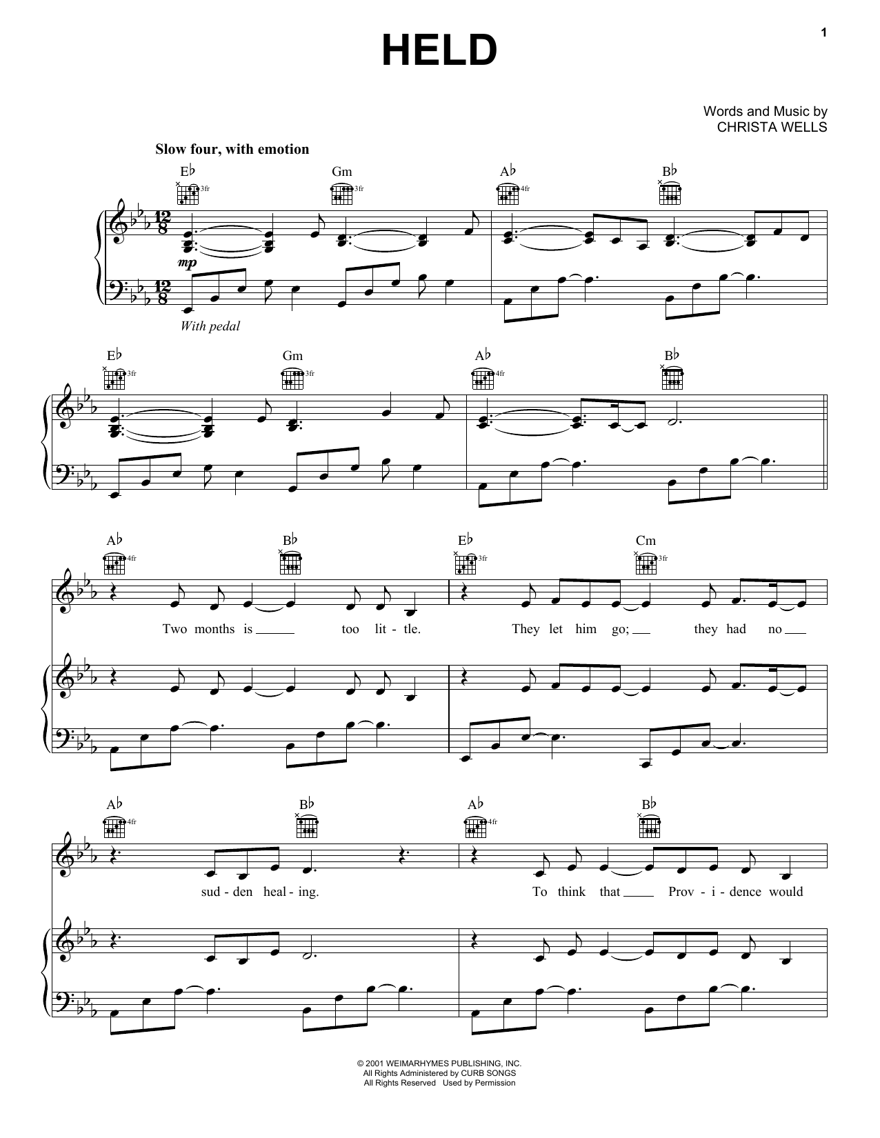 Natalie Grant Held Sheet Music Notes & Chords for Piano, Vocal & Guitar (Right-Hand Melody) - Download or Print PDF
