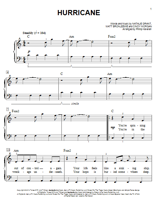 Natalie Grant Hurricane Sheet Music Notes & Chords for Easy Piano - Download or Print PDF