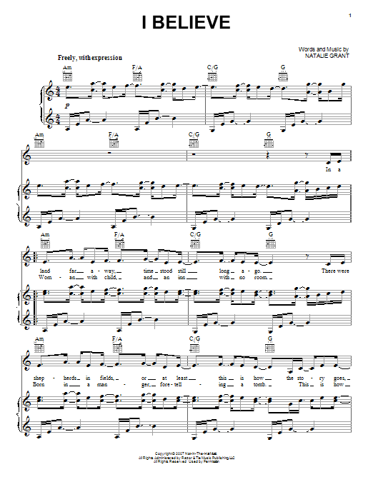 Natalie Grant I Believe Sheet Music Notes & Chords for Piano, Vocal & Guitar (Right-Hand Melody) - Download or Print PDF