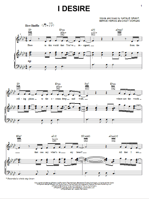 Natalie Grant I Desire Sheet Music Notes & Chords for Piano, Vocal & Guitar (Right-Hand Melody) - Download or Print PDF
