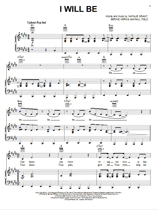 Natalie Grant I Will Be Sheet Music Notes & Chords for Piano, Vocal & Guitar (Right-Hand Melody) - Download or Print PDF
