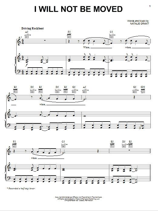 Natalie Grant I Will Not Be Moved Sheet Music Notes & Chords for Piano, Vocal & Guitar (Right-Hand Melody) - Download or Print PDF