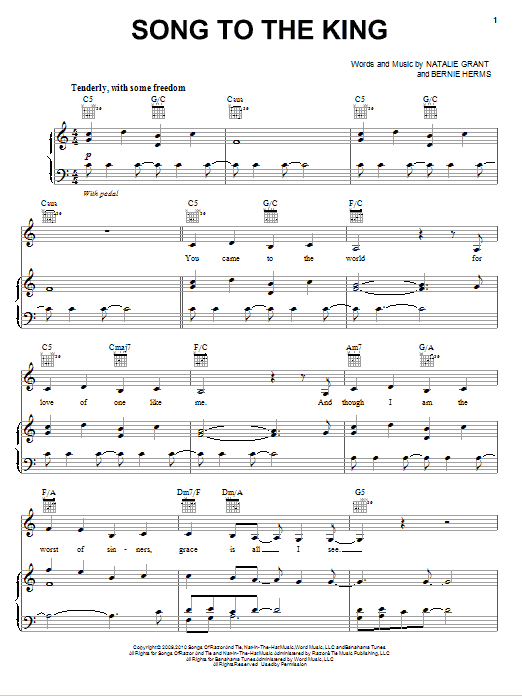 Natalie Grant Song To The King Sheet Music Notes & Chords for Piano, Vocal & Guitar (Right-Hand Melody) - Download or Print PDF