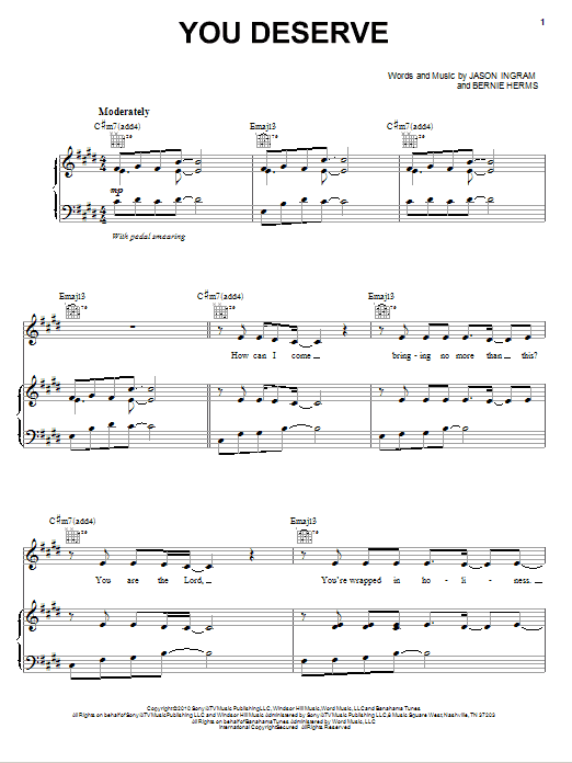 Natalie Grant You Deserve Sheet Music Notes & Chords for Piano, Vocal & Guitar (Right-Hand Melody) - Download or Print PDF