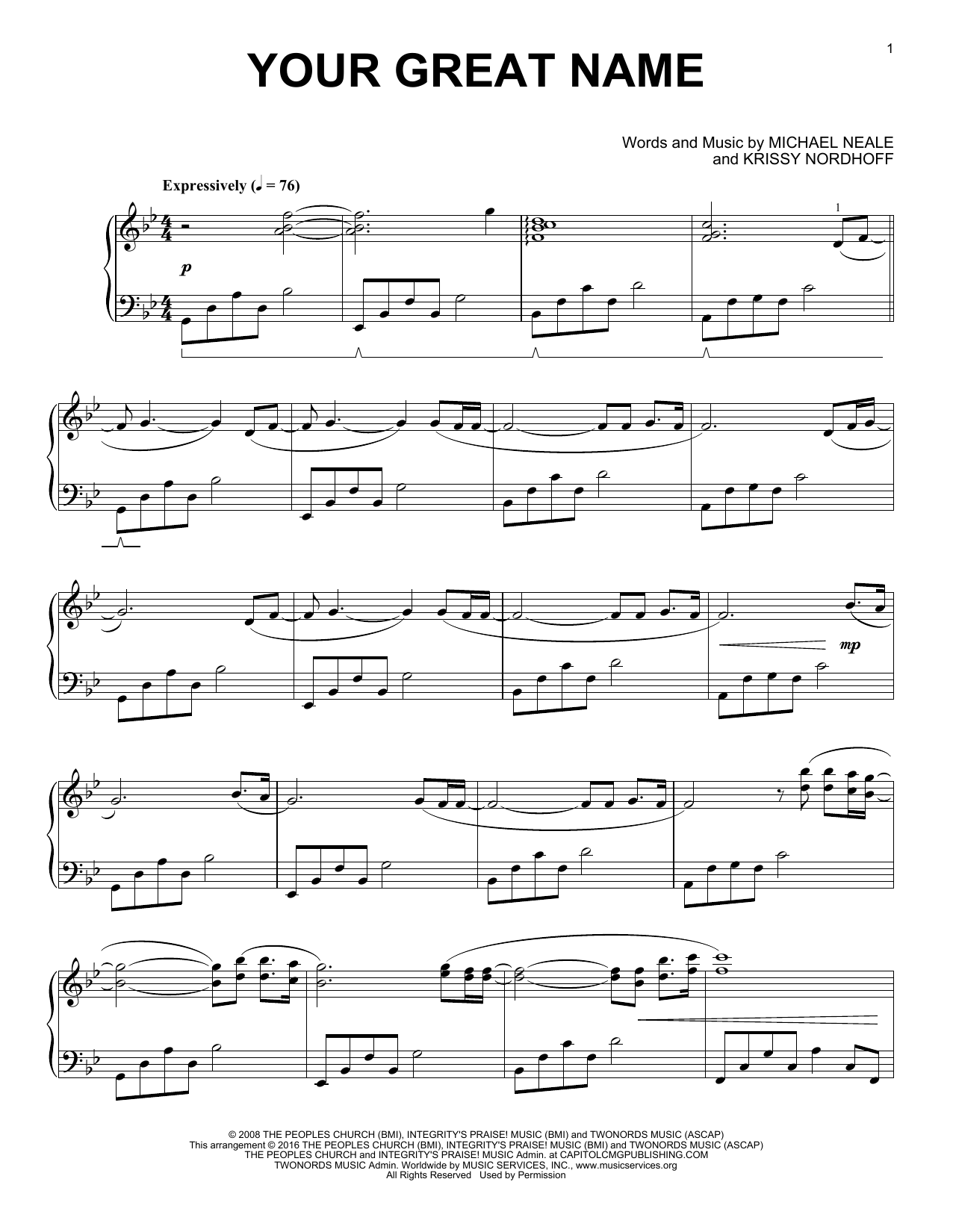 Natalie Grant Your Great Name Sheet Music Notes & Chords for Piano - Download or Print PDF