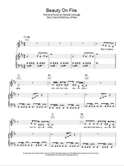 Natalie Imbruglia Beauty On The Fire Sheet Music Notes & Chords for Piano, Vocal & Guitar - Download or Print PDF