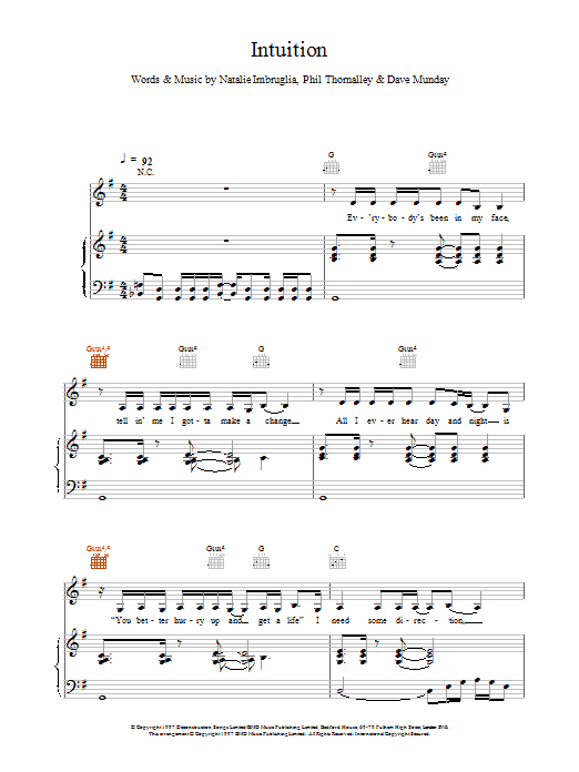Natalie Imbruglia Intuition Sheet Music Notes & Chords for Piano, Vocal & Guitar - Download or Print PDF