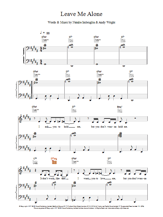 Natalie Imbruglia Leave Me Alone Sheet Music Notes & Chords for Piano, Vocal & Guitar - Download or Print PDF