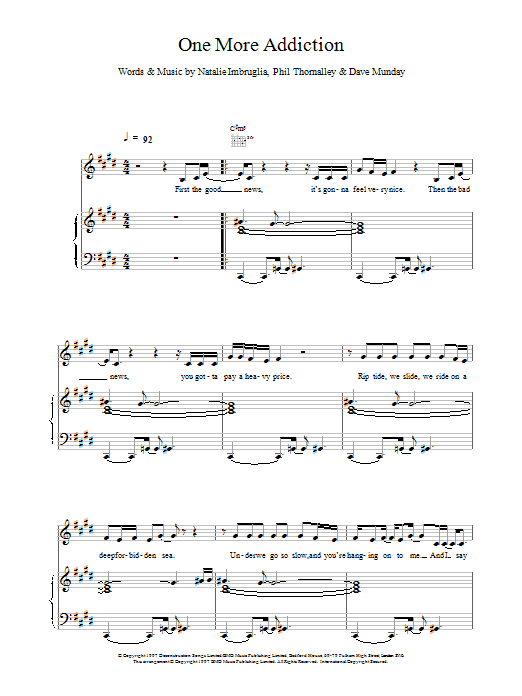 Natalie Imbruglia One More Addiction Sheet Music Notes & Chords for Piano, Vocal & Guitar - Download or Print PDF