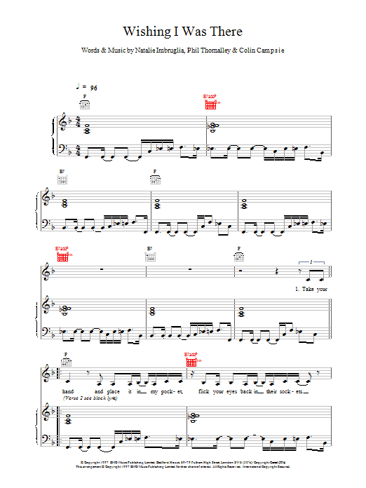 Natalie Imbruglia Wishing I Was There Sheet Music Notes & Chords for Piano, Vocal & Guitar - Download or Print PDF