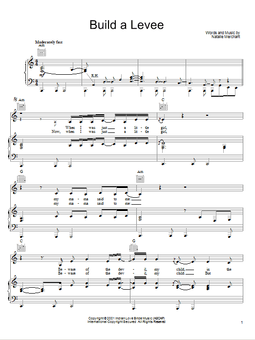 Natalie Merchant Build A Levee Sheet Music Notes & Chords for Piano, Vocal & Guitar (Right-Hand Melody) - Download or Print PDF Natalie Merchant Build A Levee Sheet Music Notes & Chords for Piano, Vocal & Guitar (Right-Hand Melody) - Download or Print PDF