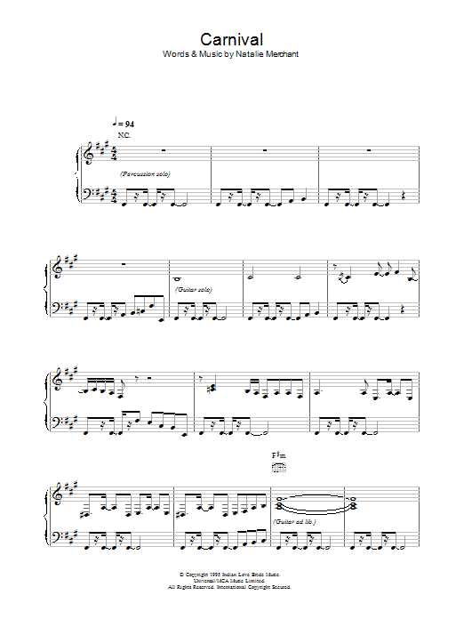 Natalie Merchant Carnival Sheet Music Notes & Chords for Piano, Vocal & Guitar - Download or Print PDF