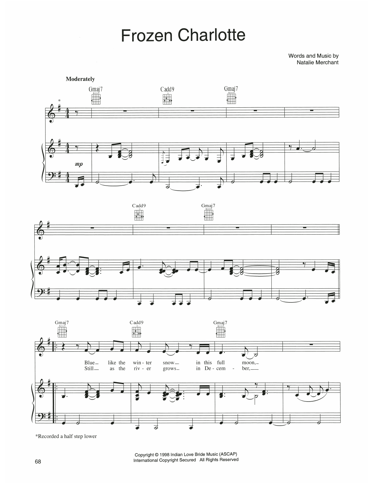 Natalie Merchant Frozen Charlotte Sheet Music Notes & Chords for Piano, Vocal & Guitar Chords (Right-Hand Melody) - Download or Print PDF