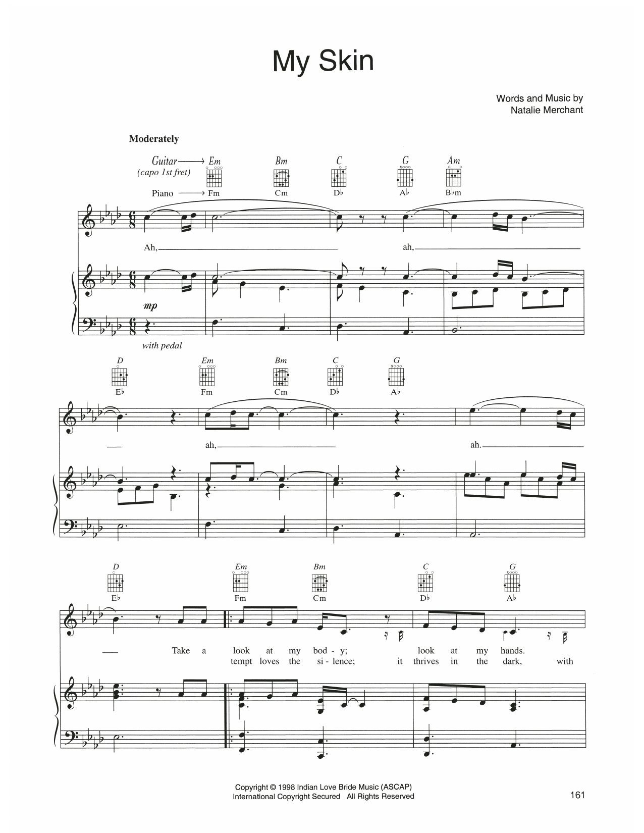 Natalie Merchant My Skin Sheet Music Notes & Chords for Piano, Vocal & Guitar Chords (Right-Hand Melody) - Download or Print PDF