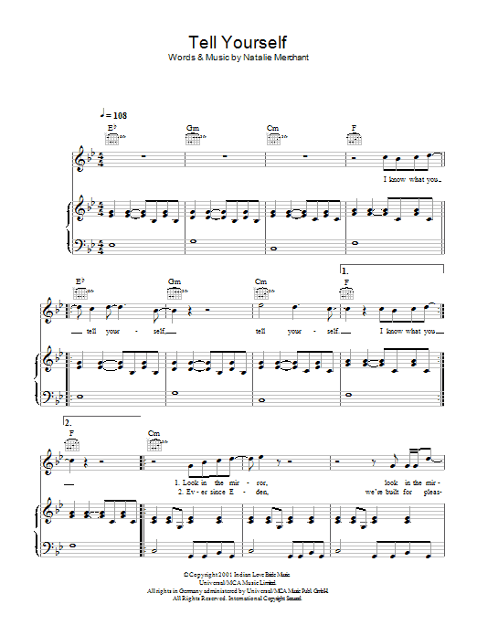 Natalie Merchant Tell Yourself Sheet Music Notes & Chords for Lyrics & Chords - Download or Print PDF