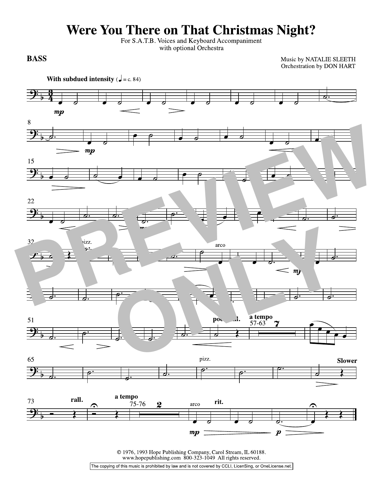 NATALIE SLEETH Were You There On That Christmas Night? (arr. Don Hart) - Bass Sheet Music Notes & Chords for Choir Instrumental Pak - Download or Print PDF