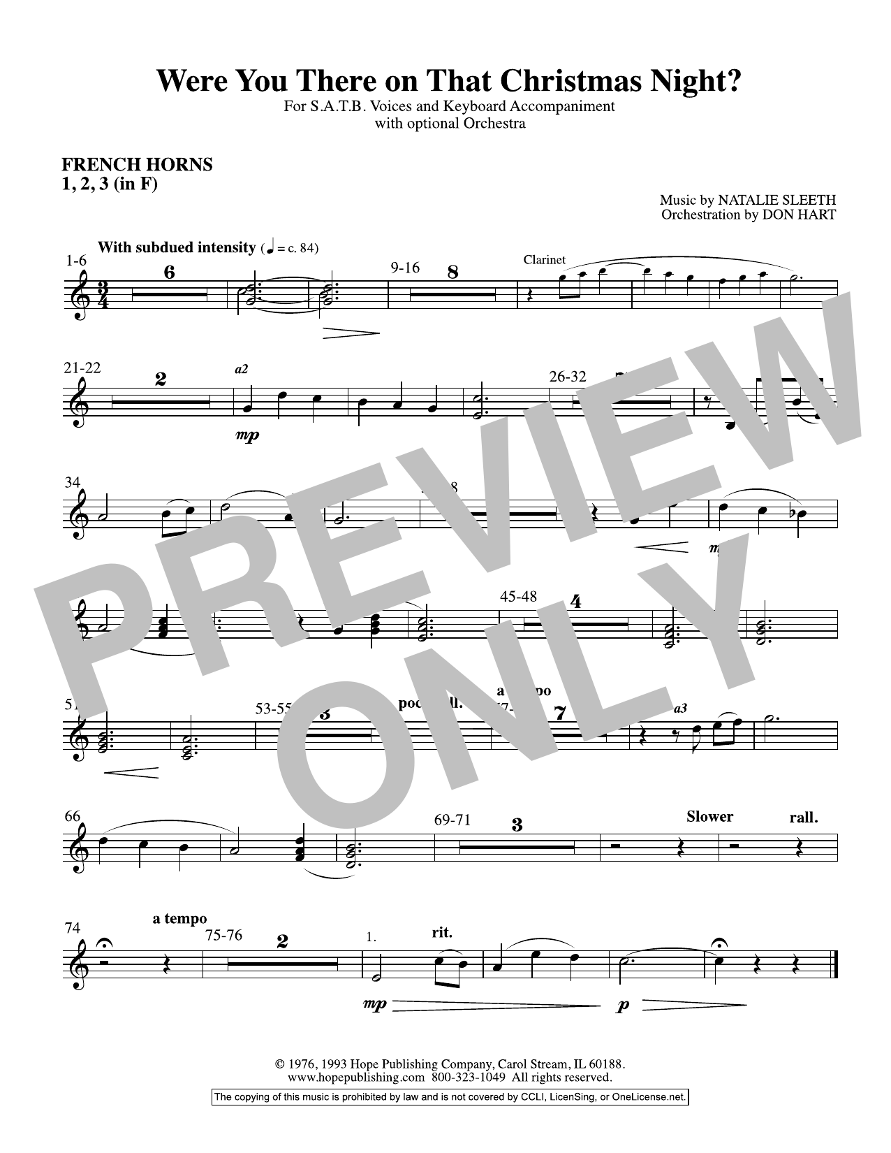 NATALIE SLEETH Were You There On That Christmas Night? (arr. Don Hart) - F Horn 1,2,3 Sheet Music Notes & Chords for Choir Instrumental Pak - Download or Print PDF