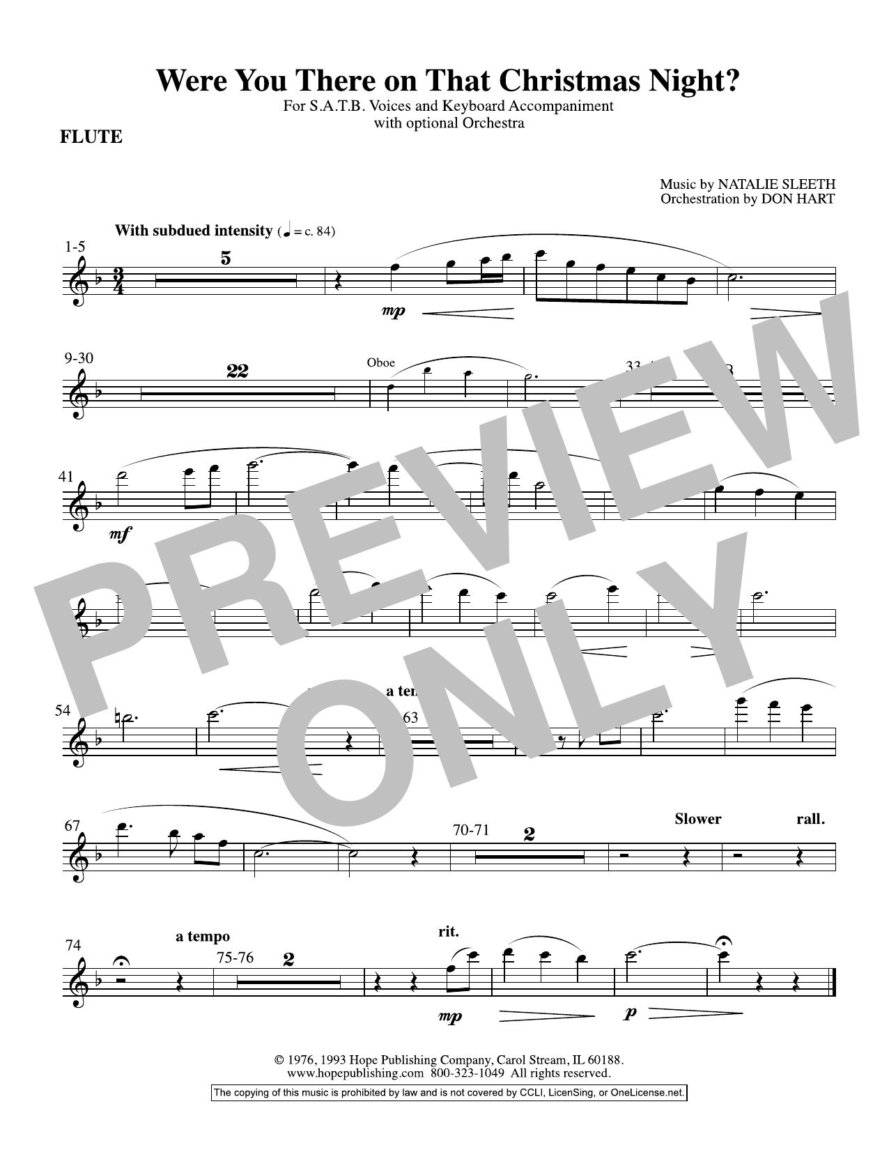 NATALIE SLEETH Were You There On That Christmas Night? (arr. Don Hart) - Flute Sheet Music Notes & Chords for Choir Instrumental Pak - Download or Print PDF