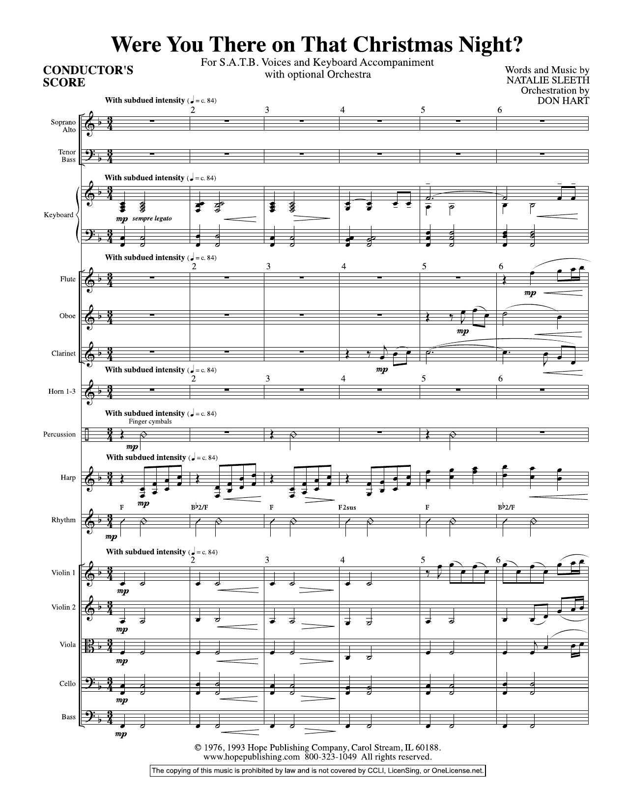 NATALIE SLEETH Were You There On That Christmas Night? (arr. Don Hart) - Full Score Sheet Music Notes & Chords for Choir Instrumental Pak - Download or Print PDF