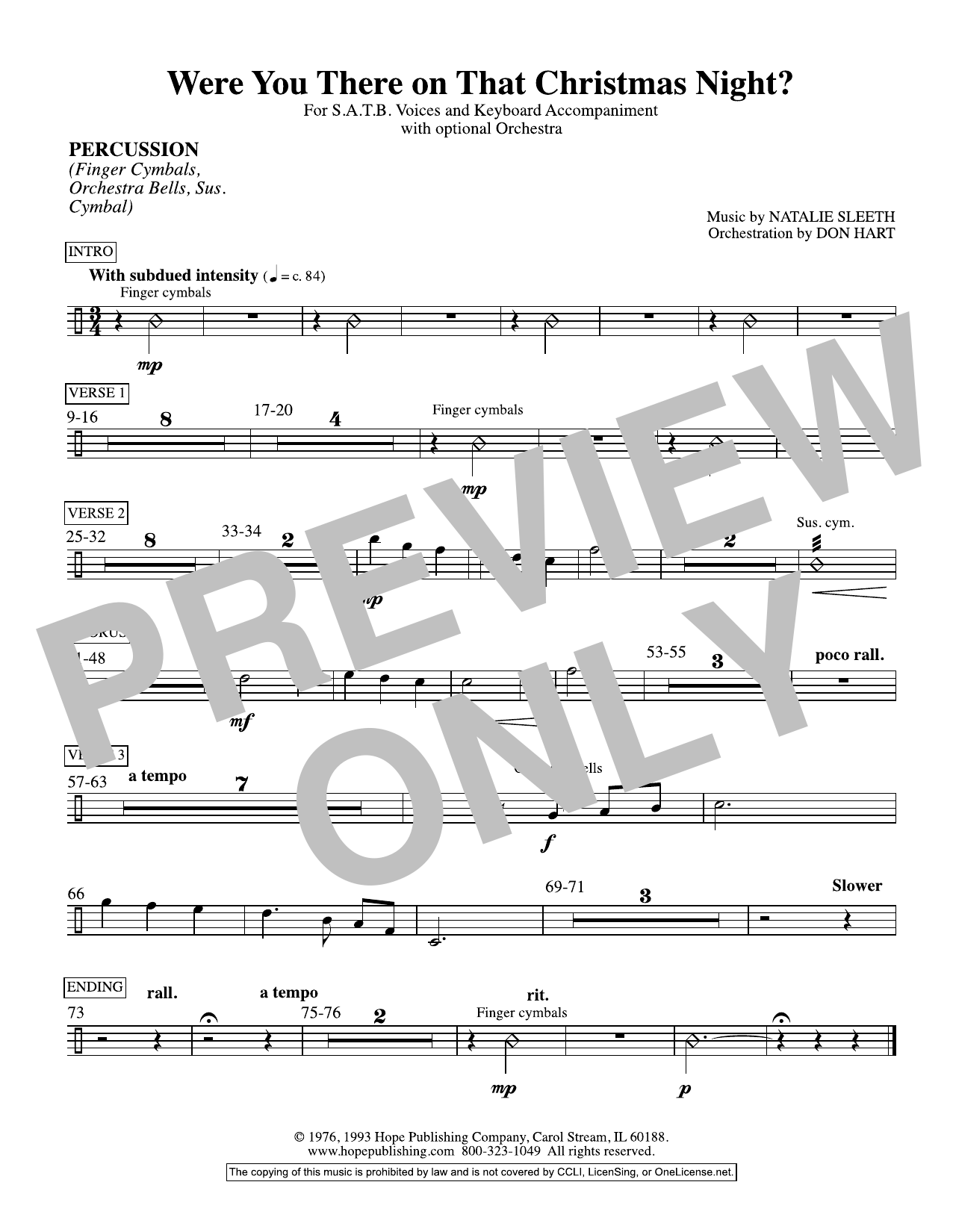 NATALIE SLEETH Were You There On That Christmas Night? (arr. Don Hart) - Percussion Sheet Music Notes & Chords for Choir Instrumental Pak - Download or Print PDF