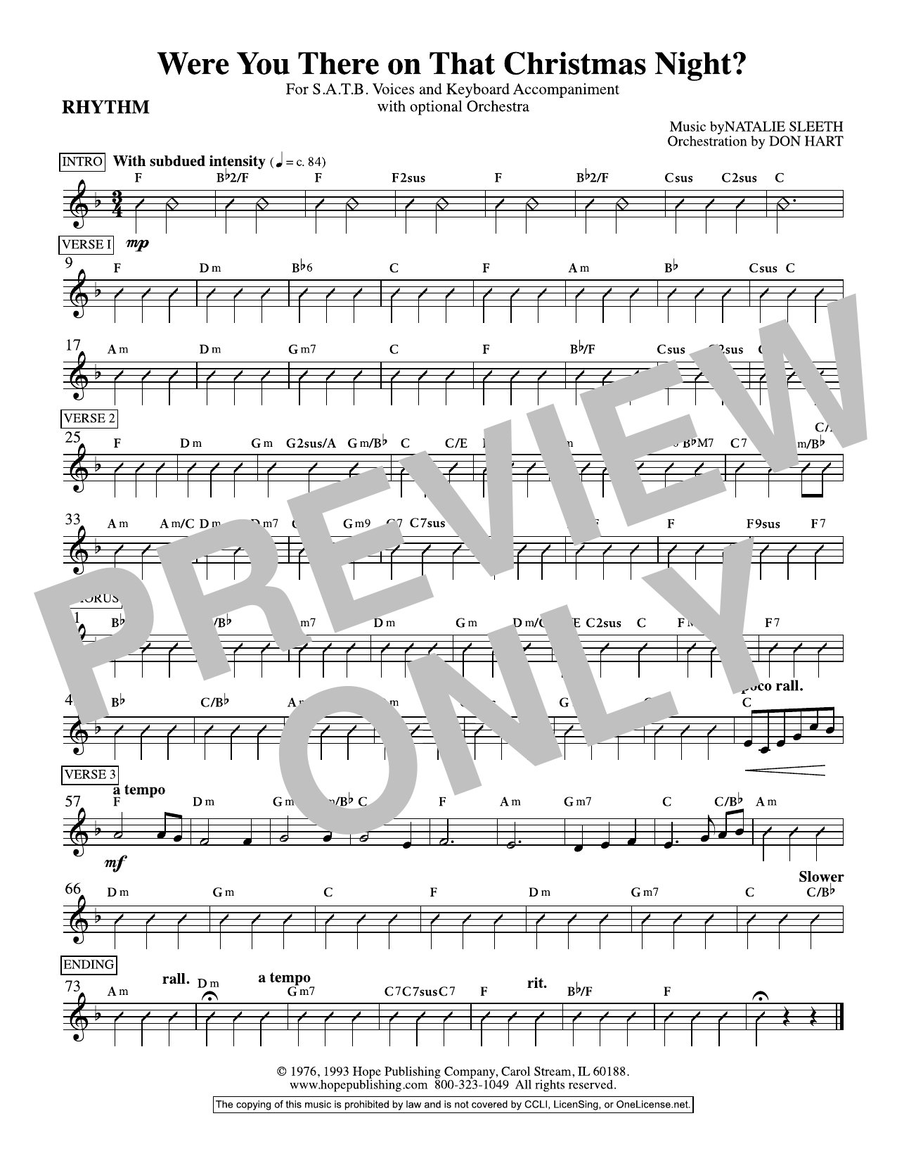 NATALIE SLEETH Were You There On That Christmas Night? (arr. Don Hart) - Rhythm Sheet Music Notes & Chords for Choir Instrumental Pak - Download or Print PDF