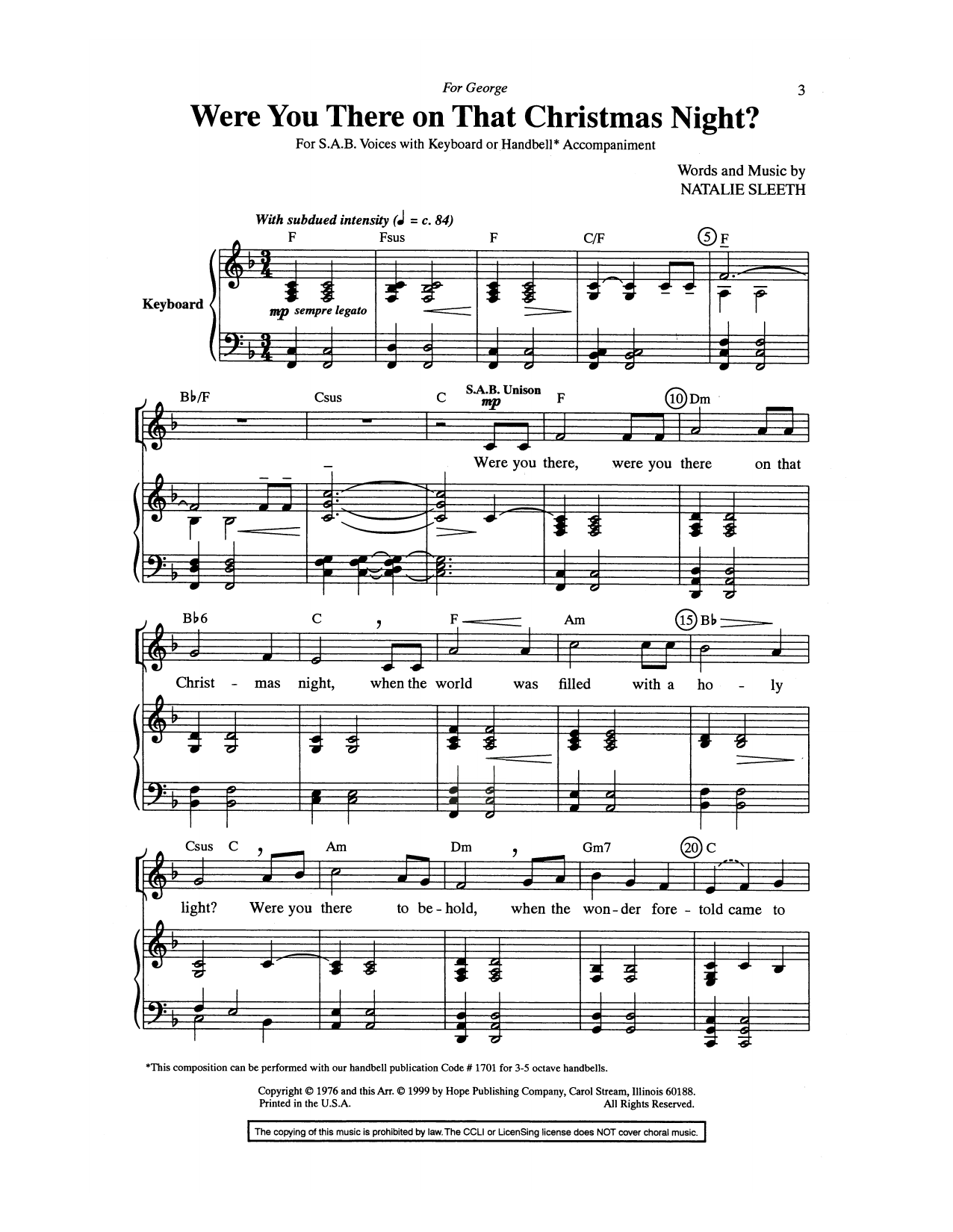 NATALIE SLEETH Were You There On That Christmas Night? Sheet Music Notes & Chords for Choir - Download or Print PDF