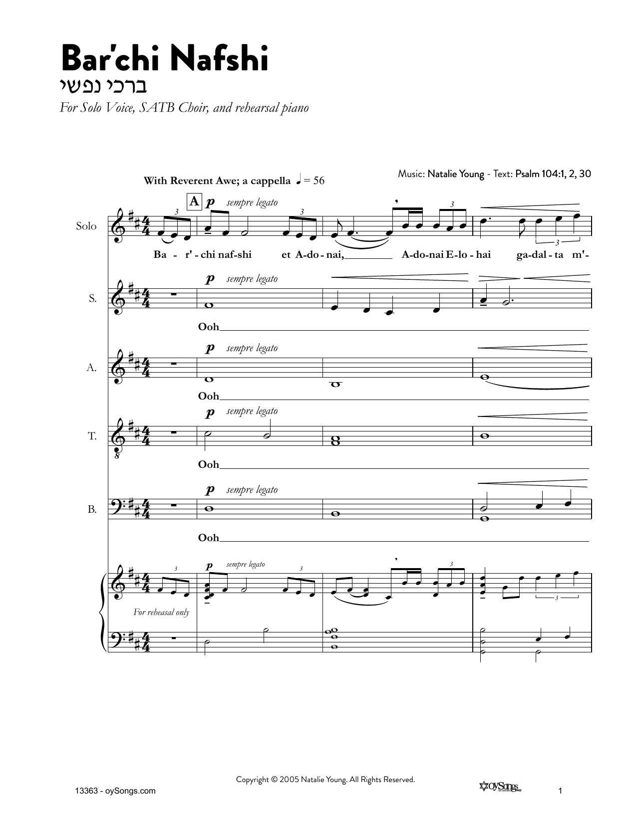 Natalie Young Bar'chi Nafshi Sheet Music Notes & Chords for Choral - Download or Print PDF