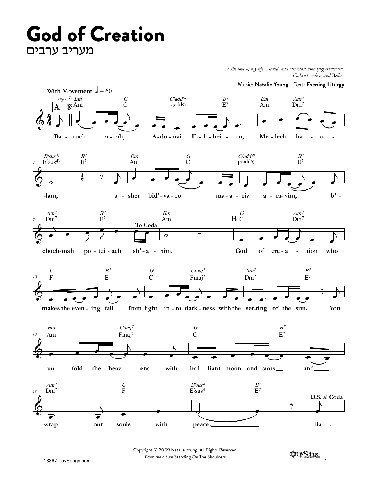 Natalie Young God of Creation Sheet Music Notes & Chords for Melody Line, Lyrics & Chords - Download or Print PDF