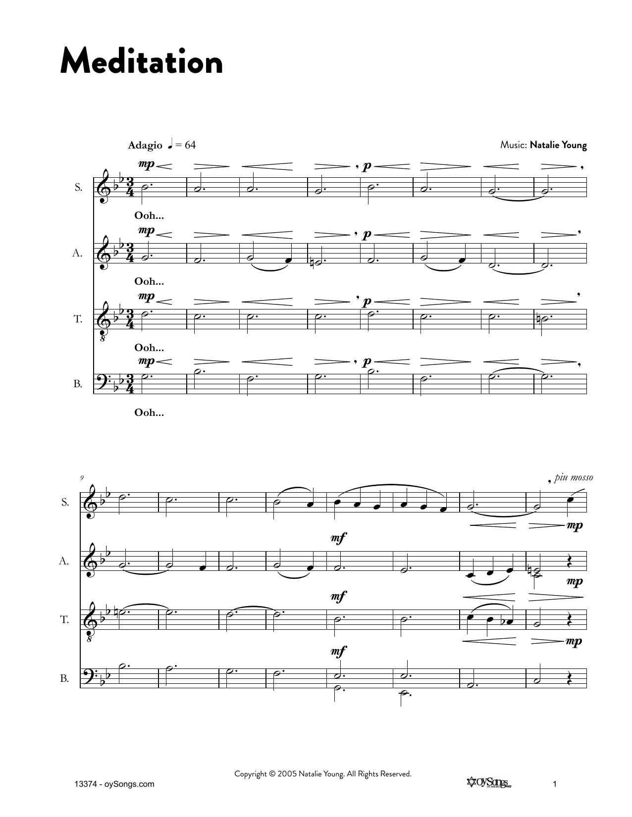 Natalie Young Meditation Sheet Music Notes & Chords for Melody Line, Lyrics & Chords - Download or Print PDF