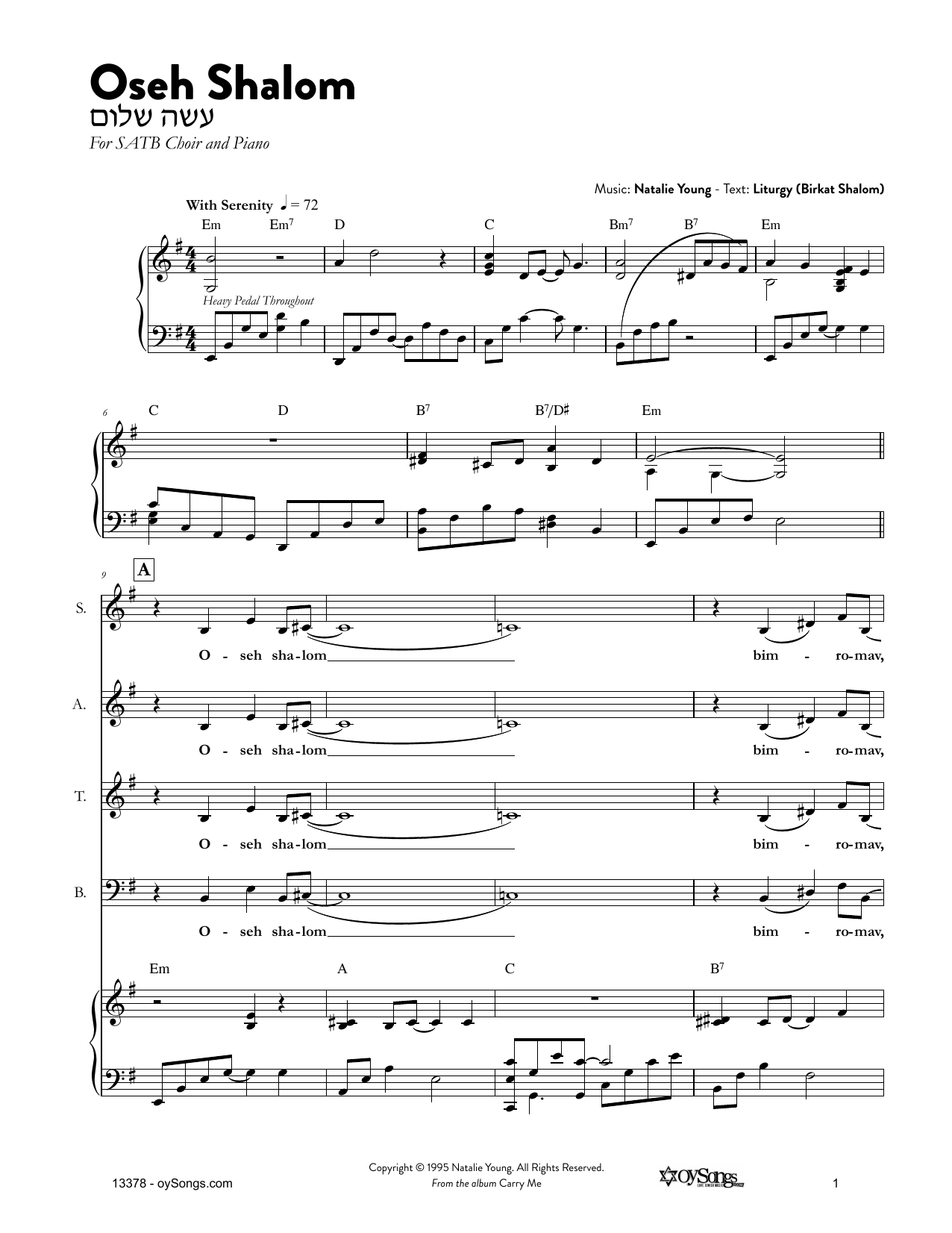 Natalie Young Oseh Shalom Sheet Music Notes & Chords for Choral - Download or Print PDF
