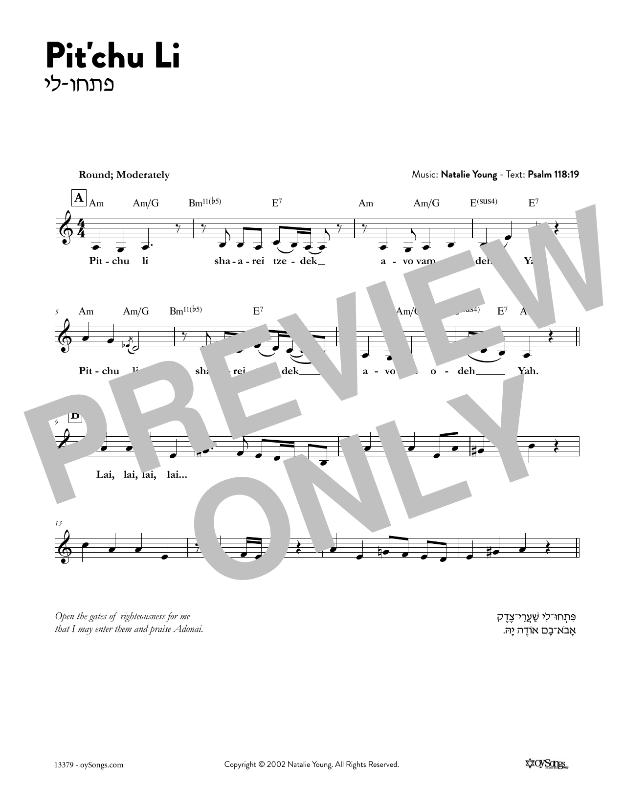 Natalie Young Pitchu Li Sheet Music Notes & Chords for Melody Line, Lyrics & Chords - Download or Print PDF