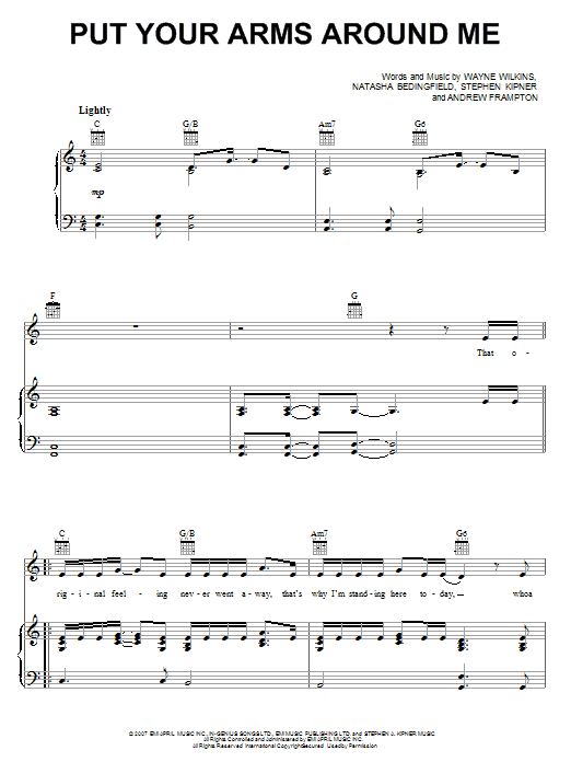 Natasha Bedingfield Put Your Arms Around Me Sheet Music Notes & Chords for Piano, Vocal & Guitar (Right-Hand Melody) - Download or Print PDF