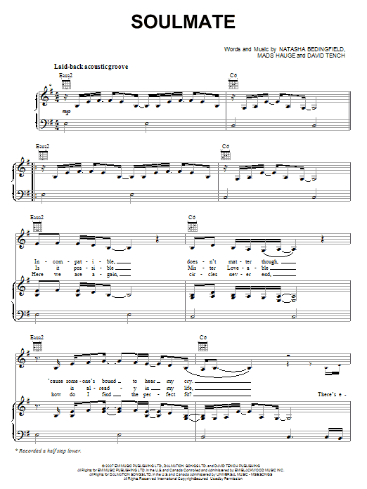 Natasha Bedingfield Soulmate Sheet Music Notes & Chords for Piano, Vocal & Guitar (Right-Hand Melody) - Download or Print PDF