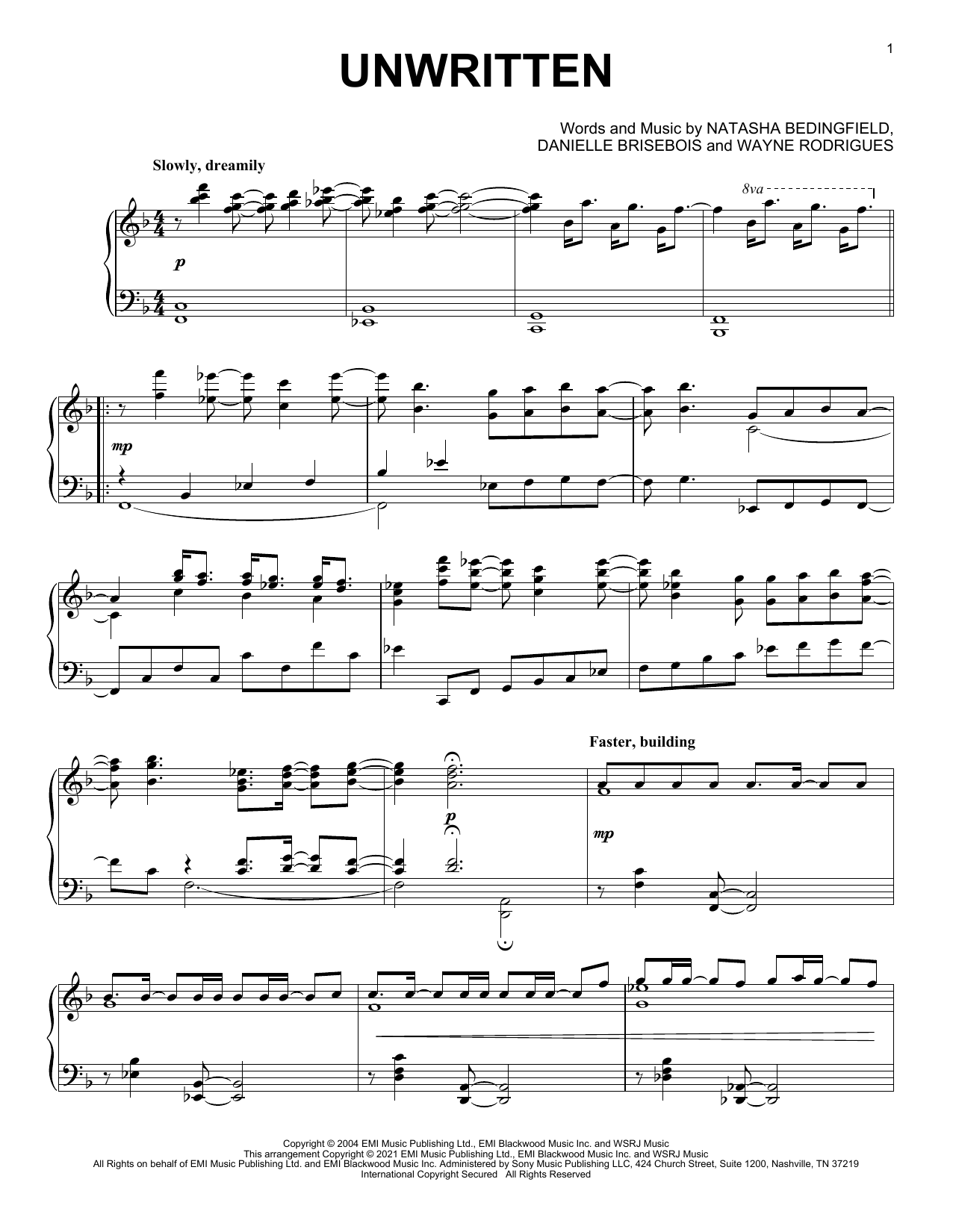 Natasha Bedingfield Unwritten [Classical version] Sheet Music Notes & Chords for Piano Solo - Download or Print PDF
