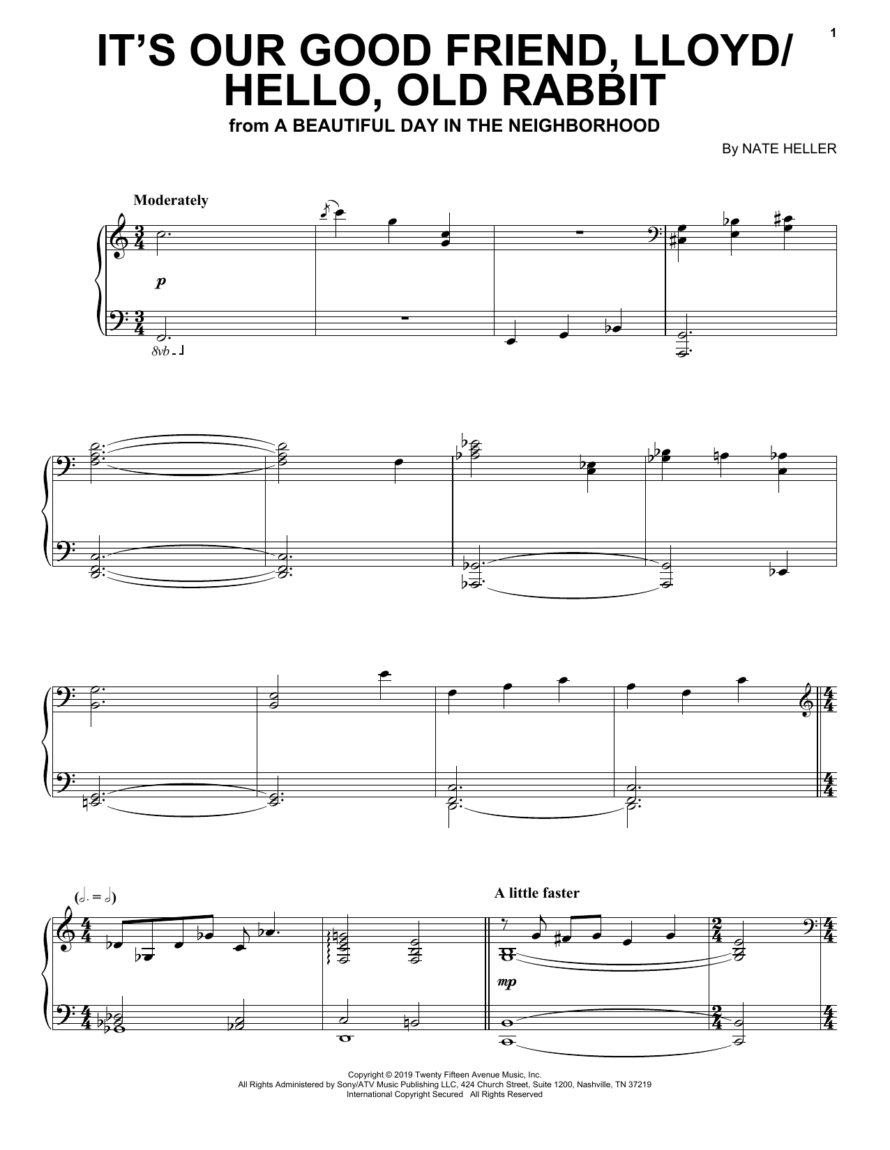 Nate Heller It's Our Good Friend, Lloyd/Hello, Old Rabbit (from A Beautiful Day in the Neighborhood) Sheet Music Notes & Chords for Piano Solo - Download or Print PDF