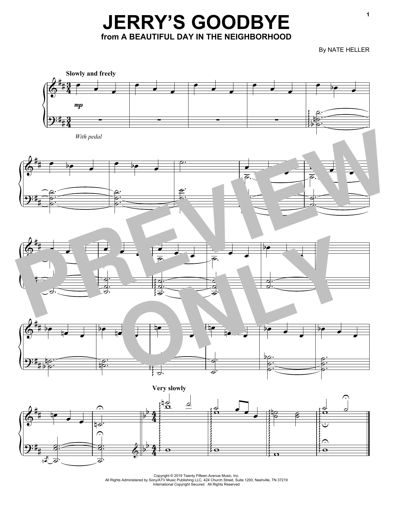Nate Heller Jerry's Goodbye (from A Beautiful Day in the Neighborhood) Sheet Music Notes & Chords for Piano Solo - Download or Print PDF