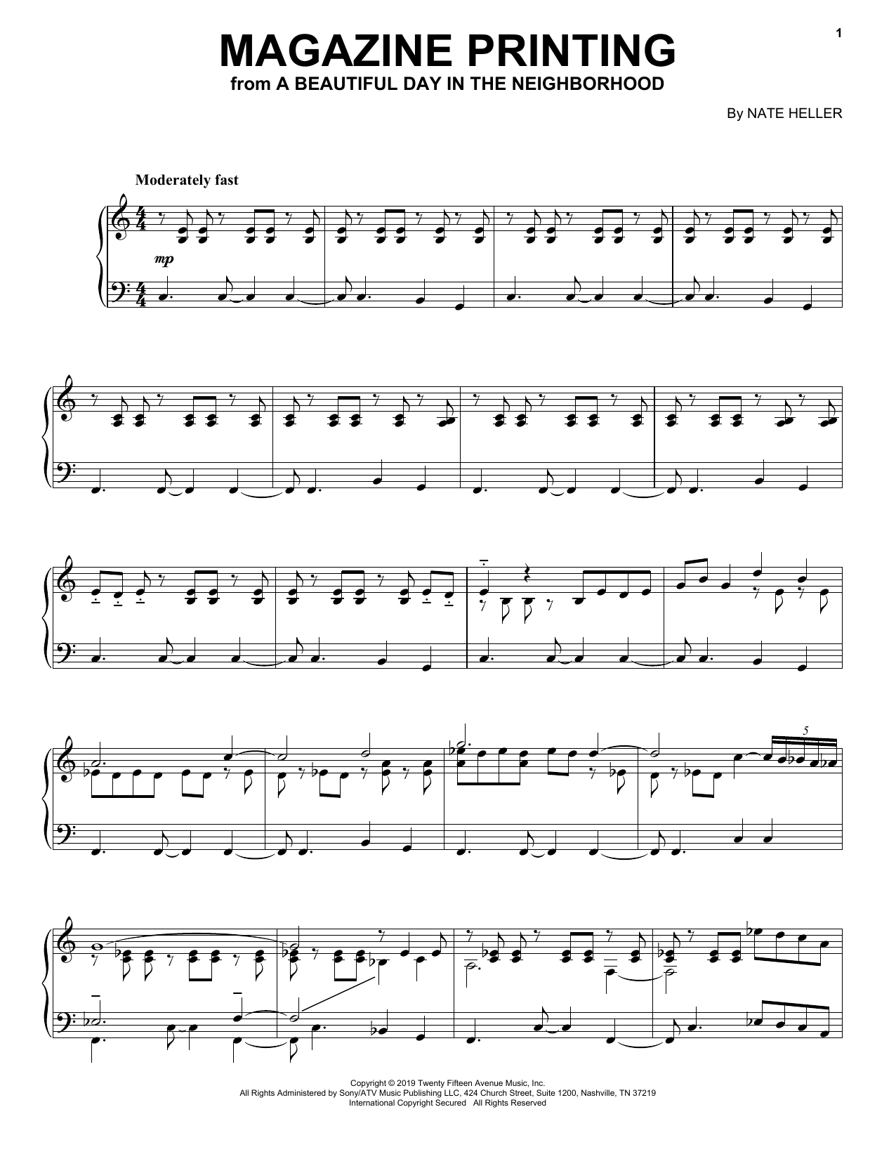 Nate Heller Magazine Printing (from A Beautiful Day in the Neighborhood) Sheet Music Notes & Chords for Piano Solo - Download or Print PDF