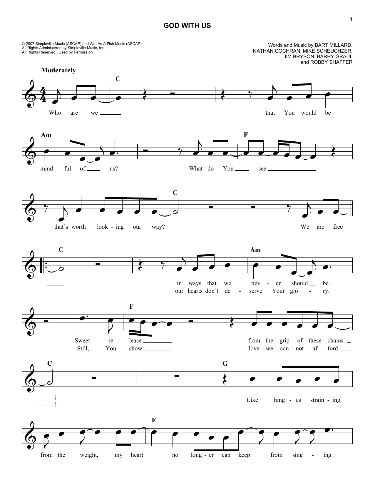 Nathan Cochran God With Us Sheet Music Notes & Chords for Melody Line, Lyrics & Chords - Download or Print PDF
