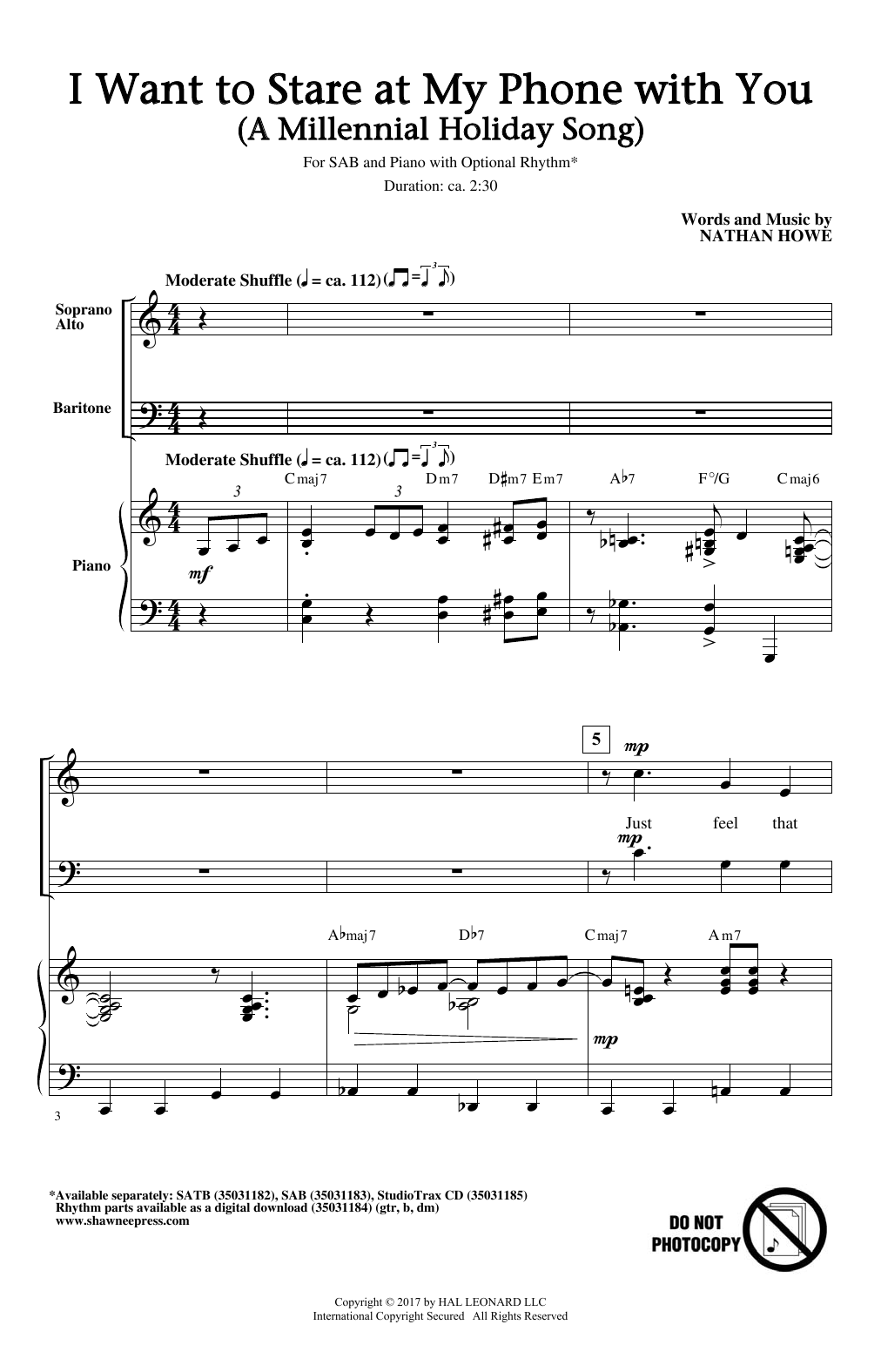 Nathan Howe I Want To Stare At My Phone With You (A Millennial Holiday Song) Sheet Music Notes & Chords for SATB - Download or Print PDF