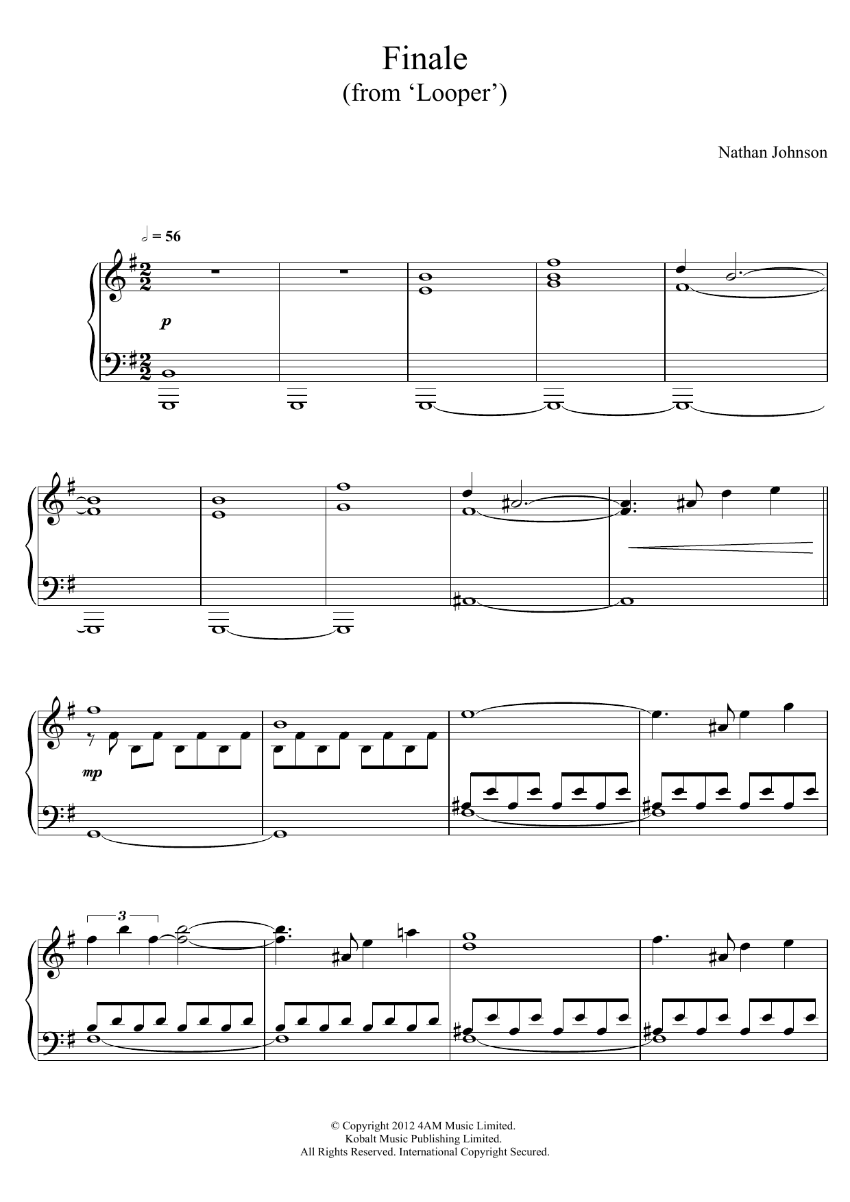 Nathan Johnson Finale (From 'Looper') Sheet Music Notes & Chords for Piano - Download or Print PDF