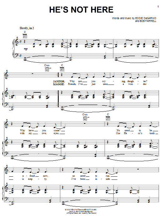 Nathan Lee He's Not Here Sheet Music Notes & Chords for Piano, Vocal & Guitar (Right-Hand Melody) - Download or Print PDF