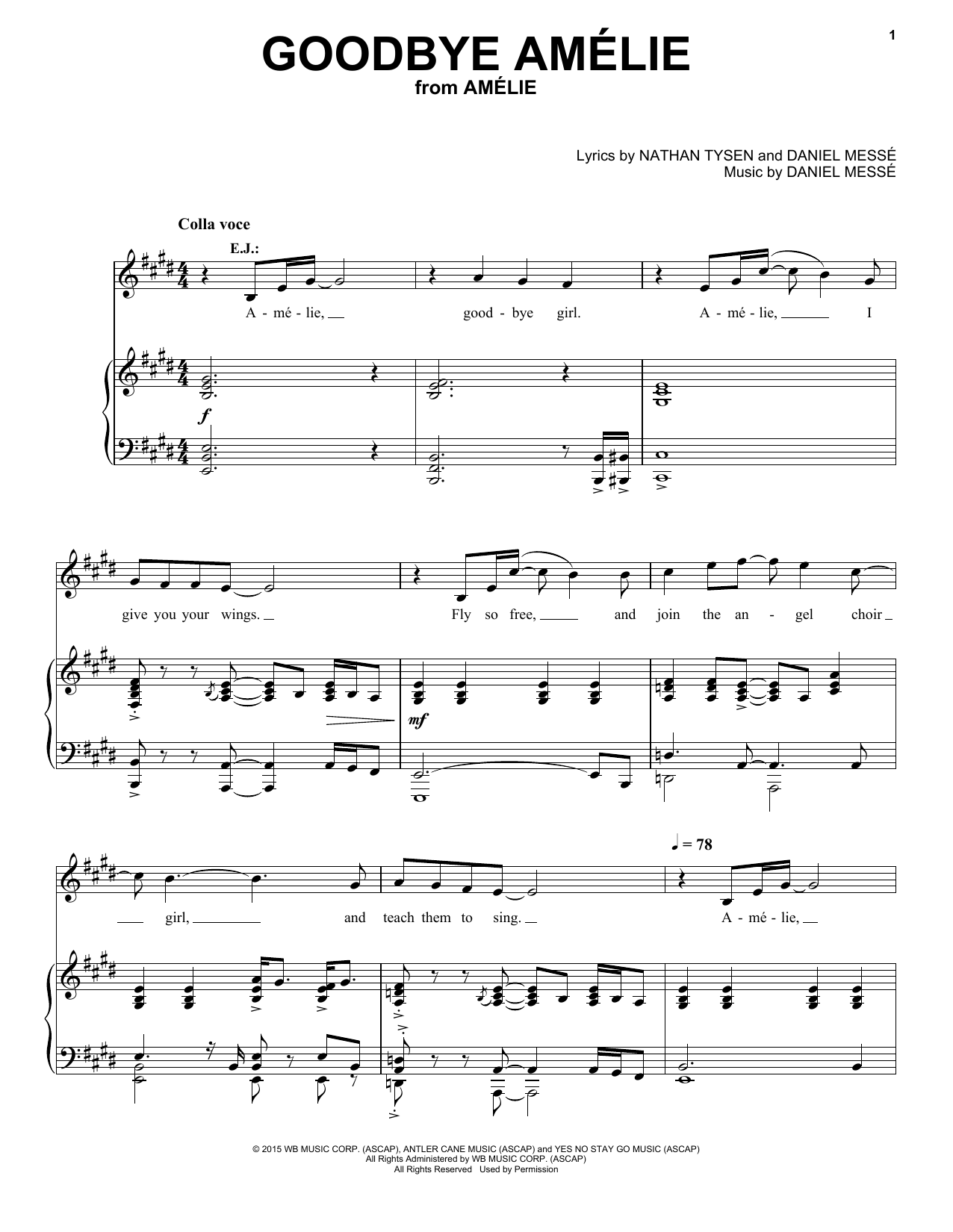 Nathan Tysen & Daniel Messé Goodbye Amelie (from Amélie The Musical) Sheet Music Notes & Chords for Piano & Vocal - Download or Print PDF