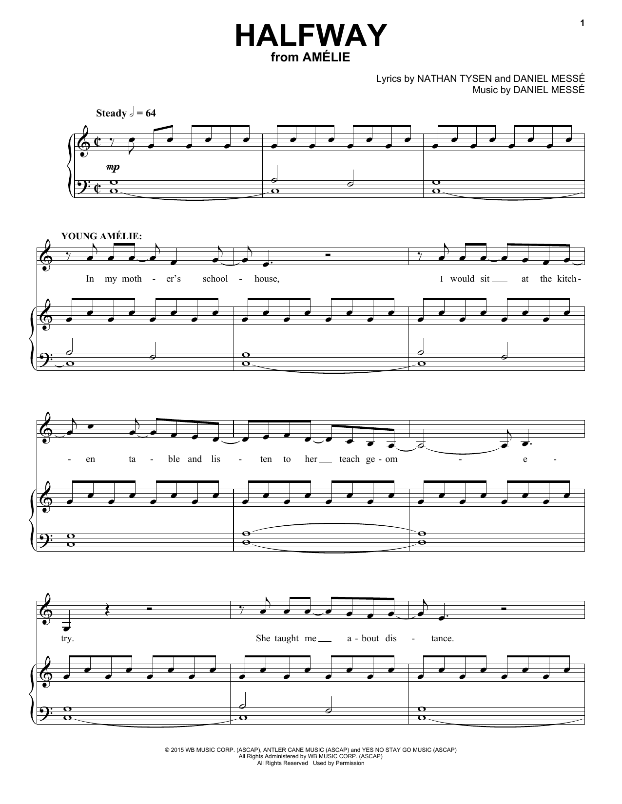 Nathan Tysen & Daniel Messé Halfway (from Amélie The Musical) Sheet Music Notes & Chords for Piano & Vocal - Download or Print PDF