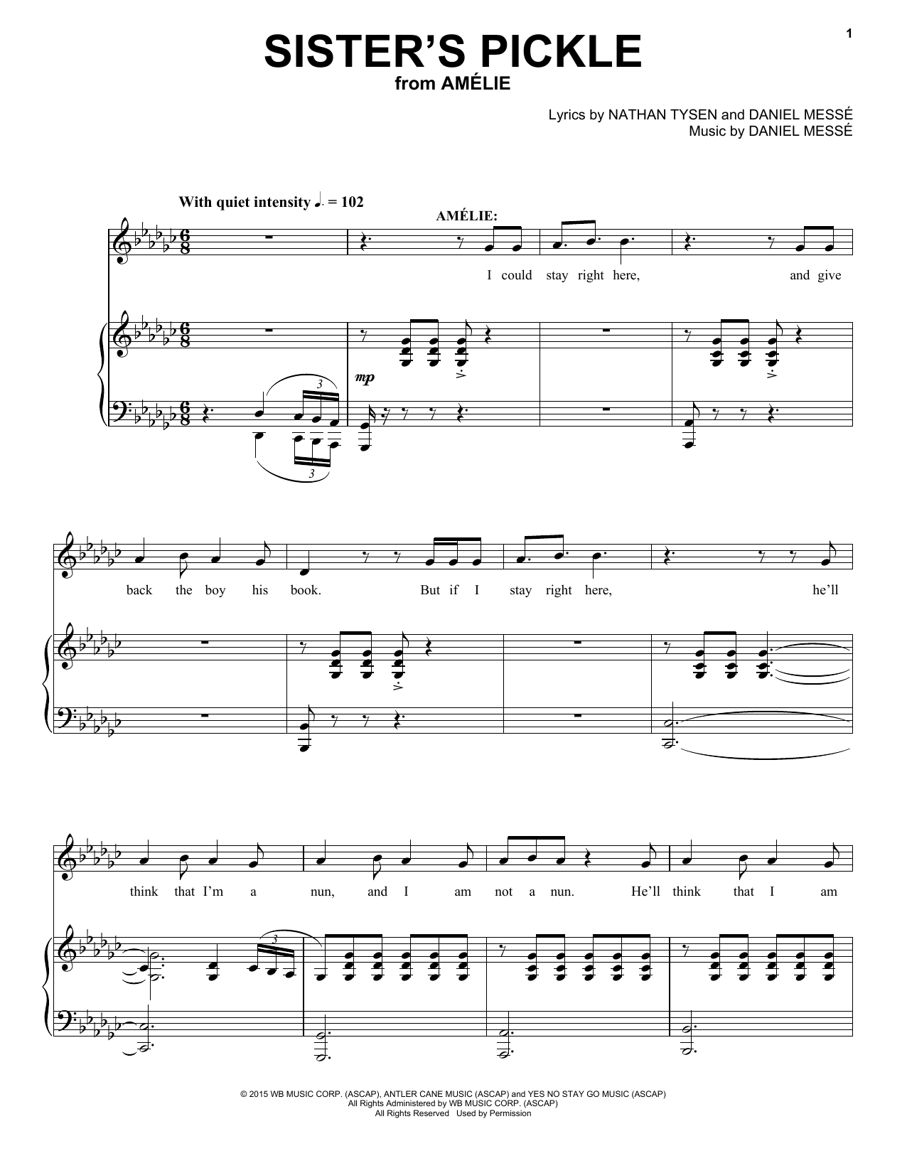 Nathan Tysen & Daniel Messé Sister's Pickle (from Amélie The Musical) Sheet Music Notes & Chords for Piano & Vocal - Download or Print PDF