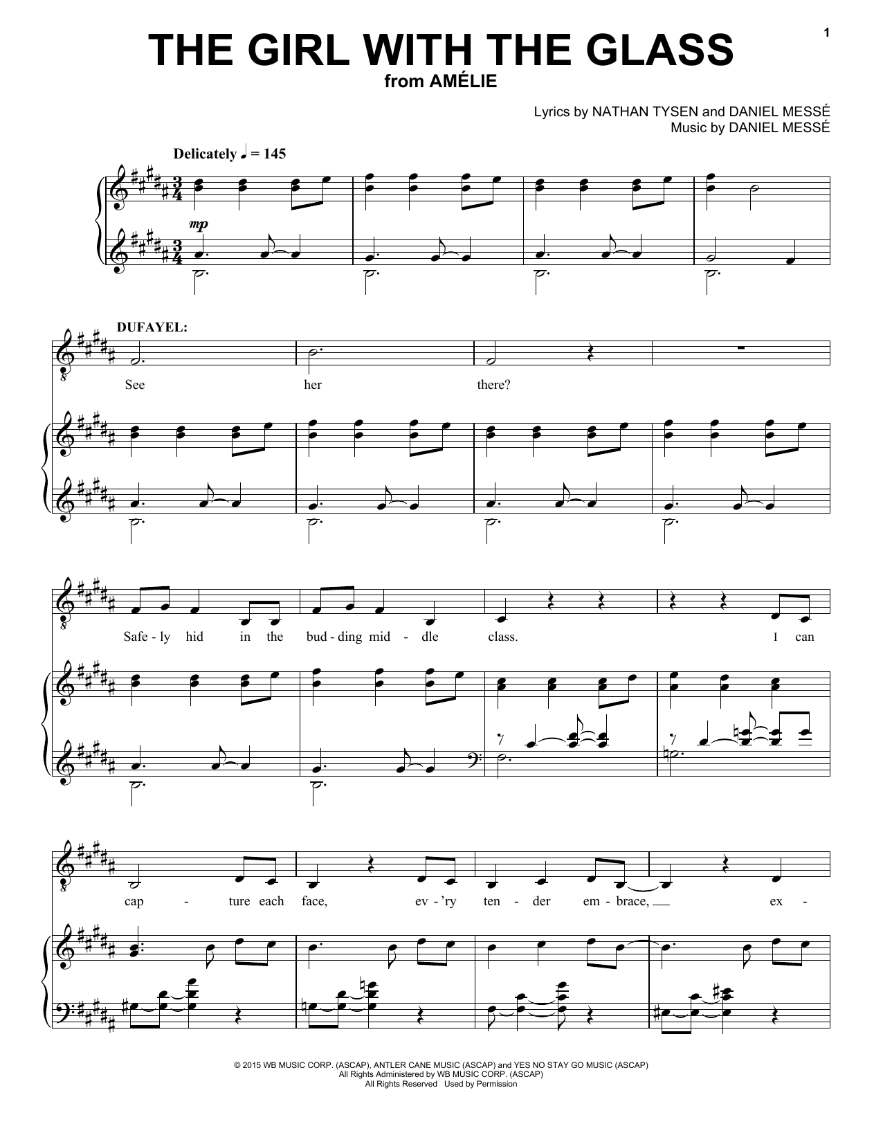 Nathan Tysen & Daniel Messé The Girl With The Glass (from Amélie The Musical) Sheet Music Notes & Chords for Piano & Vocal - Download or Print PDF