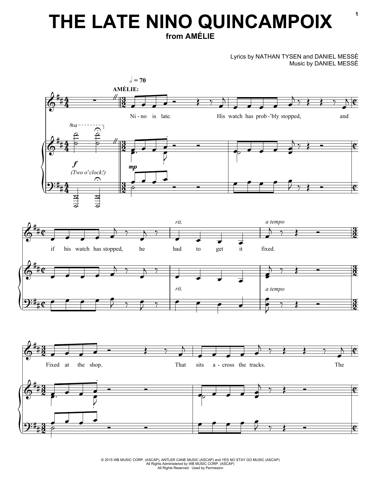 Nathan Tysen & Daniel Messé The Late Nino Quincampoix (from Amélie The Musical) Sheet Music Notes & Chords for Piano & Vocal - Download or Print PDF