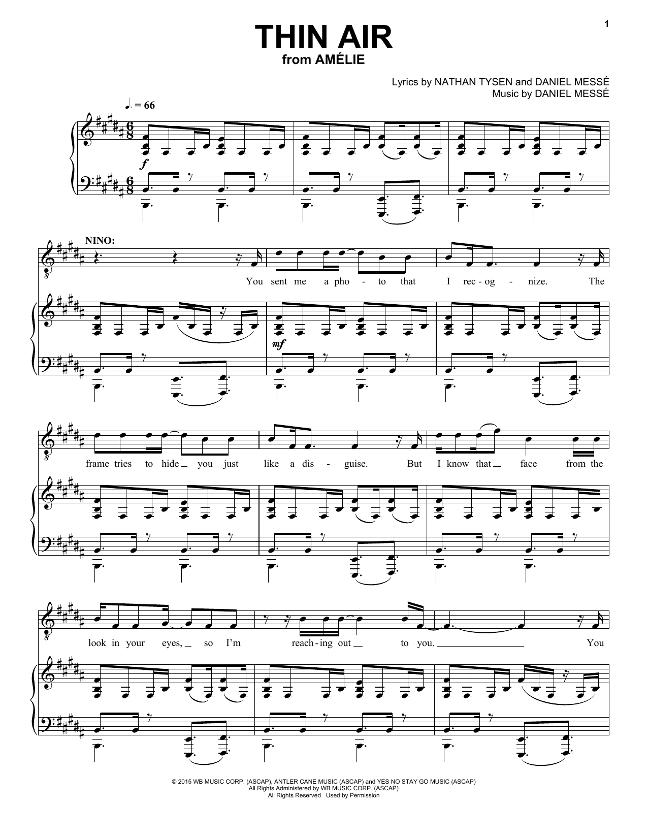 Nathan Tysen & Daniel Messé Thin Air (from Amélie The Musical) Sheet Music Notes & Chords for Piano & Vocal - Download or Print PDF