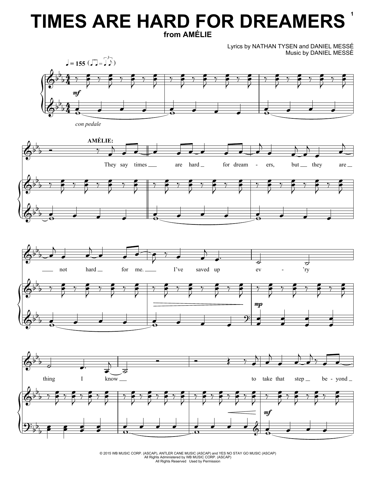 Nathan Tysen & Daniel Messé Times Are Hard For Dreamers (from Amélie The Musical) Sheet Music Notes & Chords for Piano & Vocal - Download or Print PDF