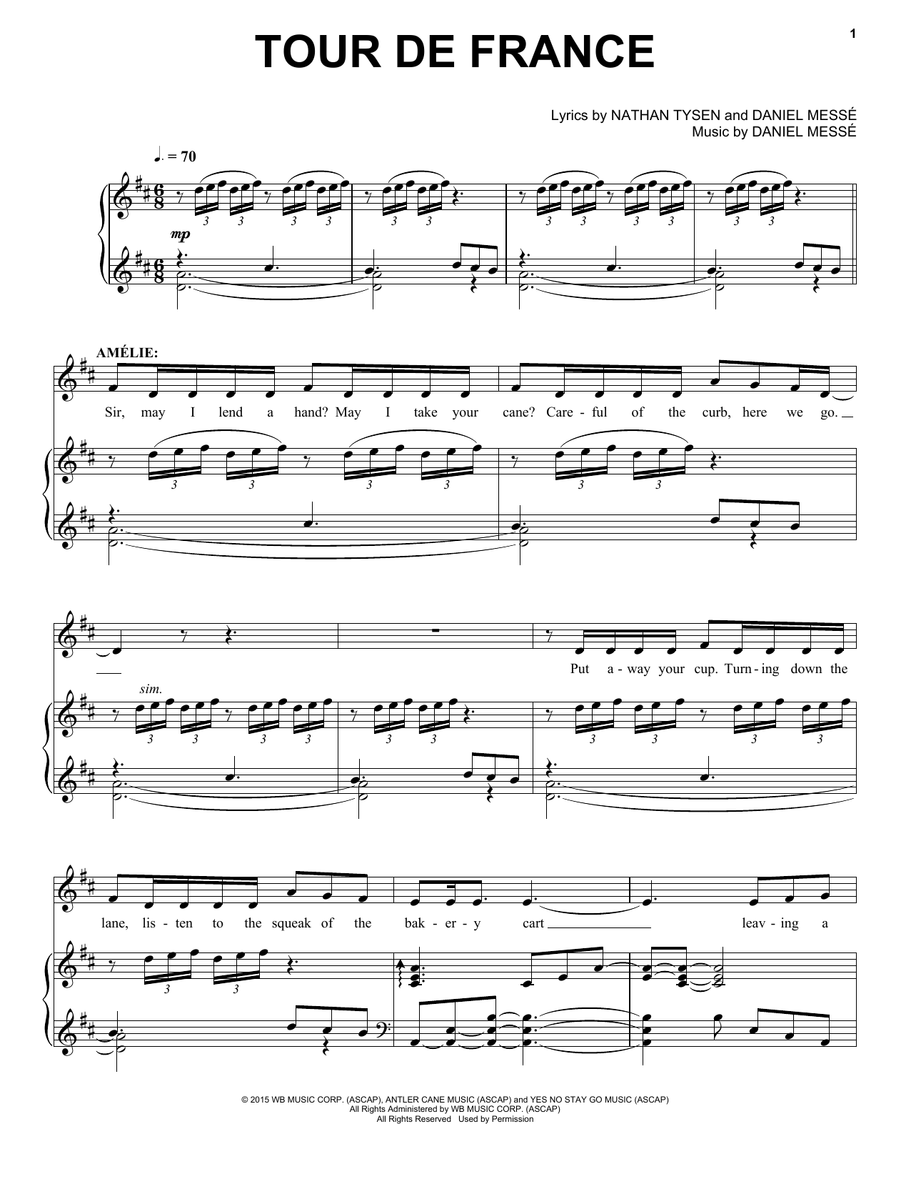 Nathan Tysen & Daniel Messé Tour De France (from Amélie The Musical) Sheet Music Notes & Chords for Piano & Vocal - Download or Print PDF